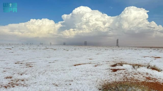沙漠被白雪覆盖 沙特阿拉伯首次降雪