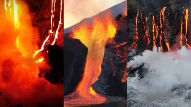 留尼汪火山熔岩入海 罕见景象伴随安全警告