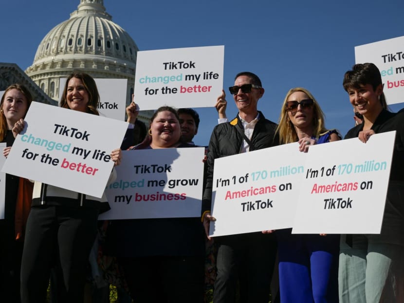 TikTok creators gather before a press conference to voice their opposition to the “Protecting Americans from Foreign Adversary Controlled Applications Act", pending crackdown legislation on TikTok in the House of Representatives, on Capitol Hill in Washington, US, March 12, 2024.