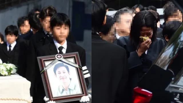逾50韩星送李善均最后一程　妻子田慧振紧牵幼儿掩面痛哭