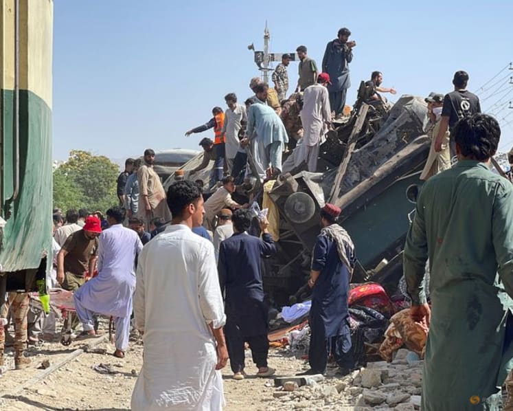 Blast targeting train carrying military personnel kills dozens in southwest Pakistan