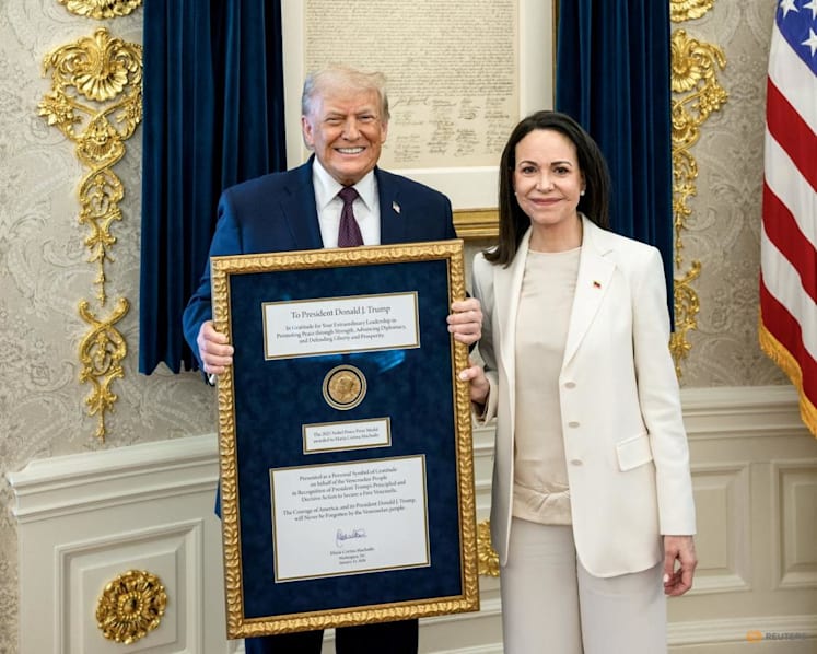 Trump accepts Nobel medal from Venezuelan opposition leader Machado  