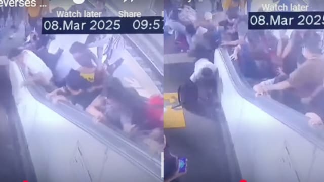 菲律宾地铁电动扶梯反向移动 乘客倒下致十人伤