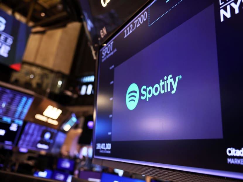 The Spotify company logo is displayed as traders work on the floor of the New York Stock Exchange during morning trading on Feb 1, 2023 in New York City. The Spotify company logo is displayed as traders work on the floor of the New York Stock Exchange during morning trading on Feb 1, 2023 in New York City.