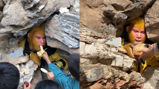 齐天大圣五指山下被喂香蕉！中国景区找人扮孙悟空引热议