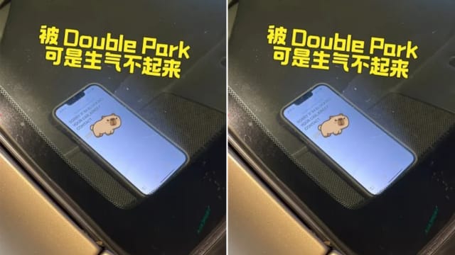 泊车被另一车挡  马国女笑称对方留电话手机也留车上   