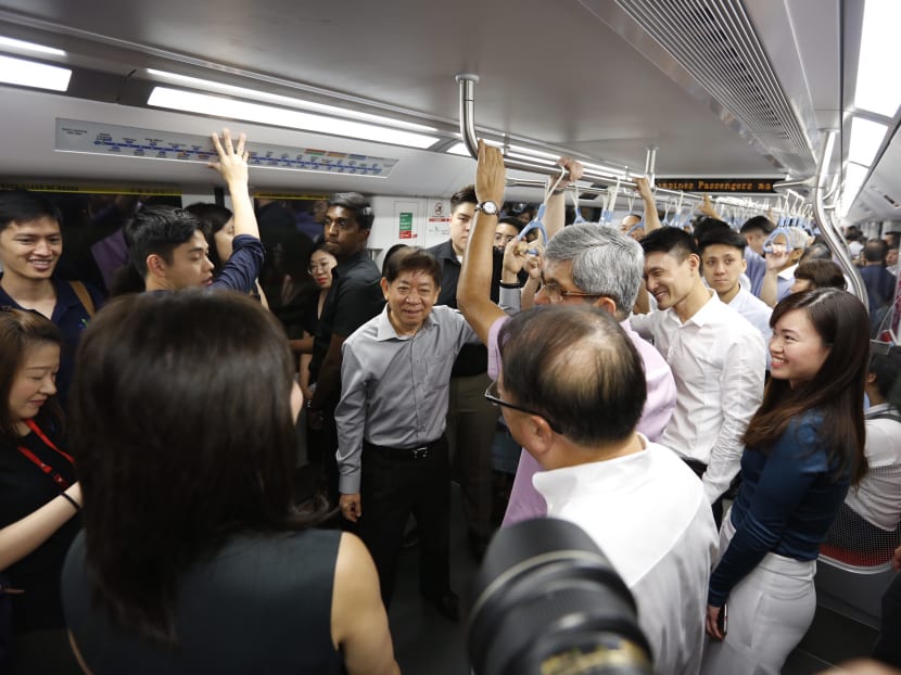 A review is underway to address additional fares incurred by commuters when they switch between MRT lines at different stations, Transport Minister Khaw Boon Wan said on Friday (Oct 20) at a ceremony marking the completion of the Downtown Line. Photo: Raj Nadarajan/TODAY