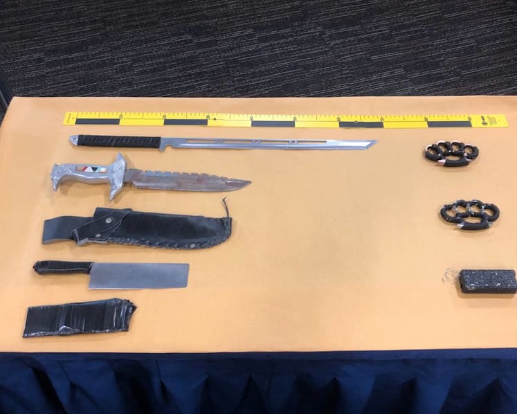 Man charged with attacking 2 police officers with stun device; samurai sword among weapons seized