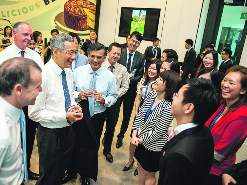 Mr Lee speaking to Unilever staff during his tour of Four Acres yesterday. Photo: Unilever