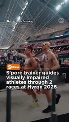 Samuel Lim tells 8days.sg he was  worried about losing his voice, a critical tool when guiding visually impaired athletes through a race #8dayssg #8dayssgtrending #hyrox #visuallyimpaired #partners 