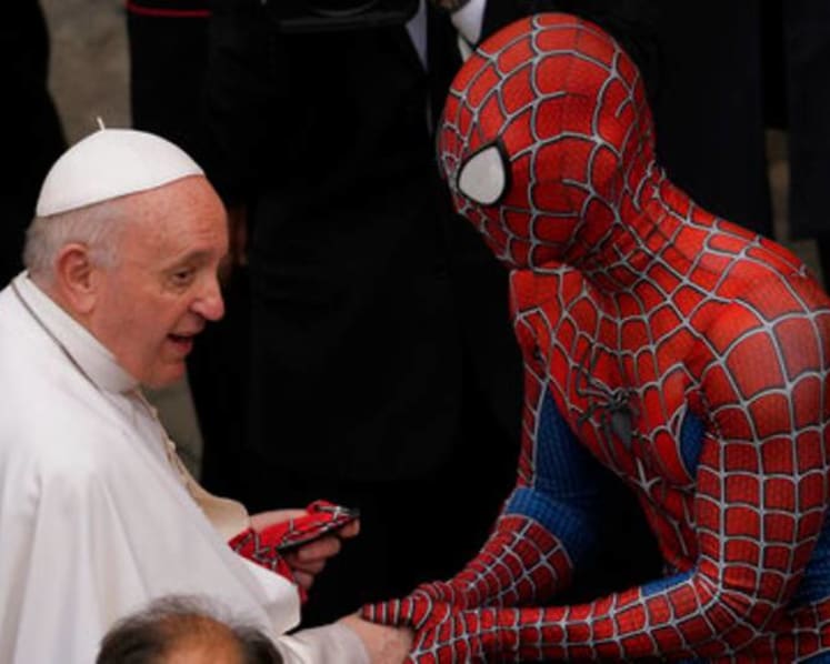 'Super-hero' in Spider-Man outfit meets pope at Vatican 