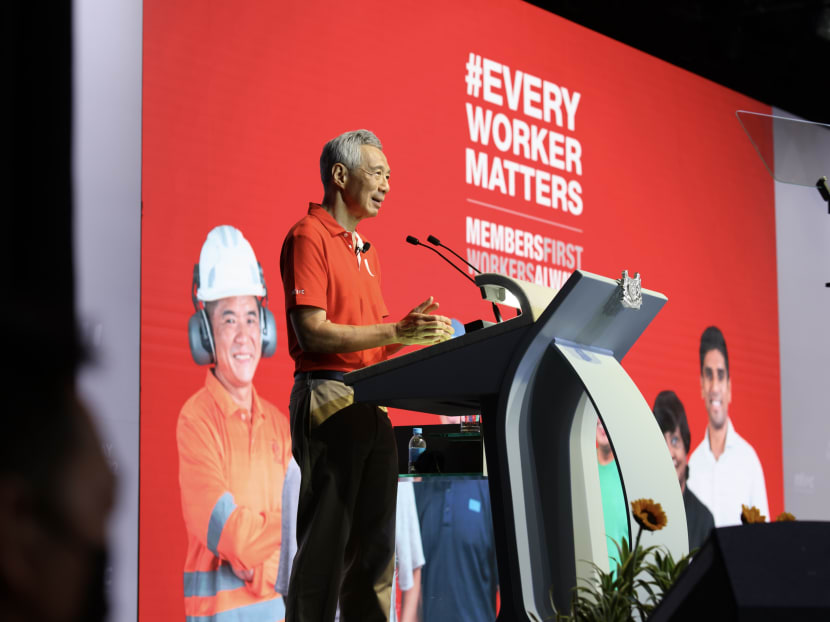 Prime Minister Lee Hsien Loong speaking at the May Day Rally.