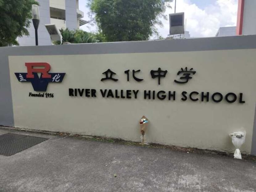 Flowers left at River Valley High School in Boon Lay, the scene of the 13-year-old's tragic death on July 19, 2021. Flowers left at River Valley High School in Boon Lay, the scene of the 13-year-old's tragic death on July 19, 2021.