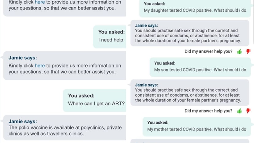 MOH gantung chatbot ‘Ask Jamie’; beri nasihat 'bercelaru' tentang COVID-19 MOH gantung chatbot ‘Ask Jamie’; beri nasihat 'bercelaru' tentang COVID-19