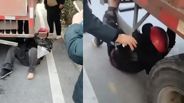 惊险！中国七旬翁被货车拖行 三邮政职员狂追鸣笛救命