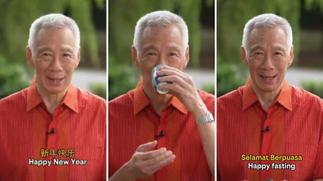 李资政“魔法蓝杯”再现 双语贺华族马来族庆佳节