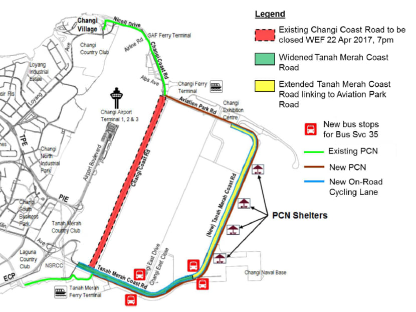 The location map for the new extended Tanah Merah Coast Road. Photo: LTA