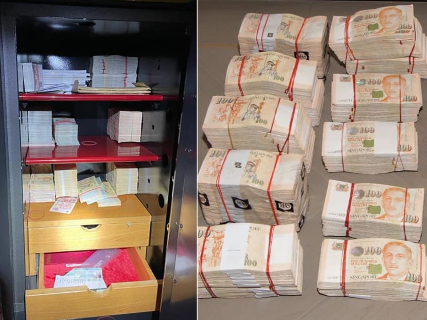 Photos of cash that was seized by the police on Aug 15, 2023. Photos of cash that was seized by the police on Aug 15, 2023.