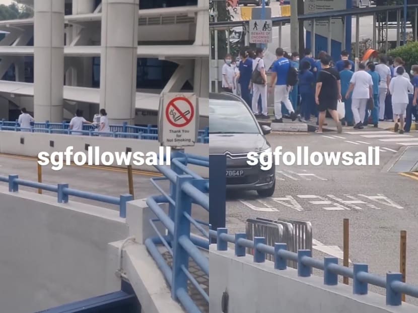 Several medical workers are seen in a viral video rushing out of KK Women’s and Children’s Hospital to render assistance during an emergency on Feb 3, 2023. Several medical workers are seen in a viral video rushing out of KK Women’s and Children’s Hospital to render assistance during an emergency on Feb 3, 2023.