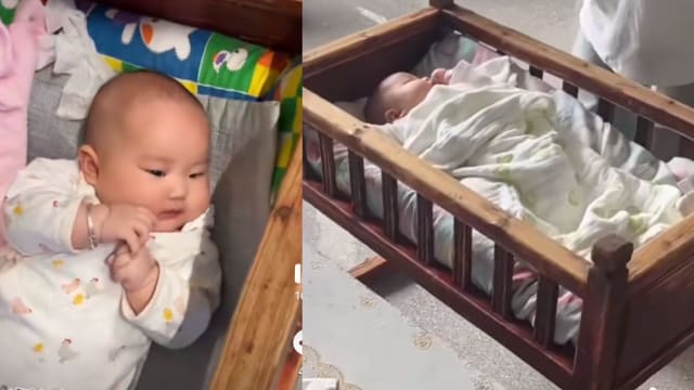 中国一床传三代！ 外公小时古董摇摇床 让外孙女安睡