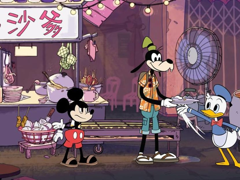 Watch Mickey Mouse the satay seller get into a fight with Donald Duck who sells roti prata