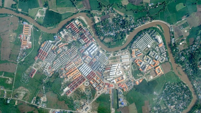 卫星图像显示 诈骗园区内大部分建筑依然完好