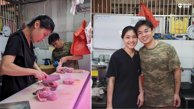 从银行到湿巴刹 年轻夫妻档转行卖猪肉
