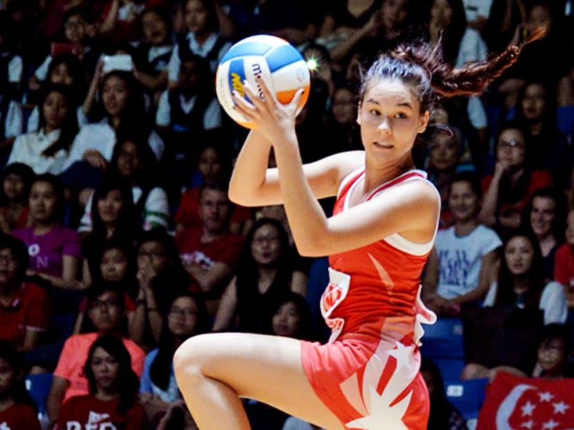 Shelby Koh in the match against Myanmar yesterday.Photo: Robin Choo Shelby Koh in the match against Myanmar yesterday.Photo: Robin Choo