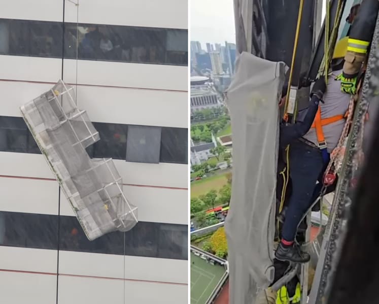 Two workers rescued after being stranded on gondola at Raffles City Tower