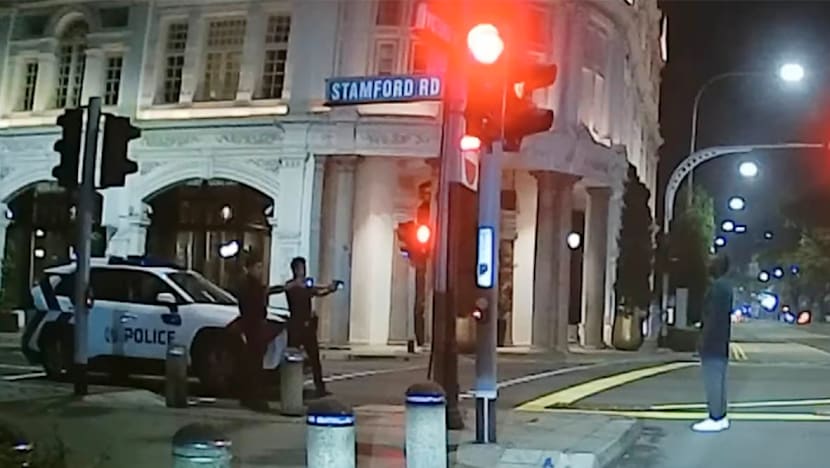 Police arrest man, 25, seen in video wielding axe on Stamford Road; 71-year-old man taken to hospital