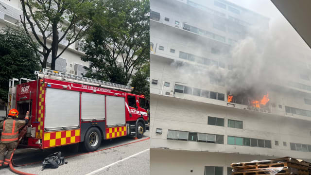 加基武吉工业区发生火患 消防员在现场灭火