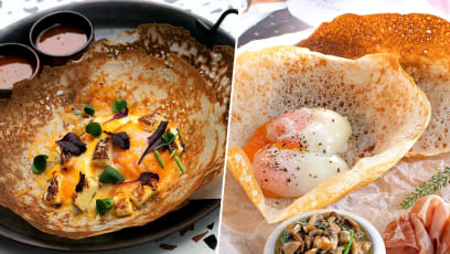 Crispy, Puffy Appam With A Side Of Sous-Vide Eggs & Prosciutto