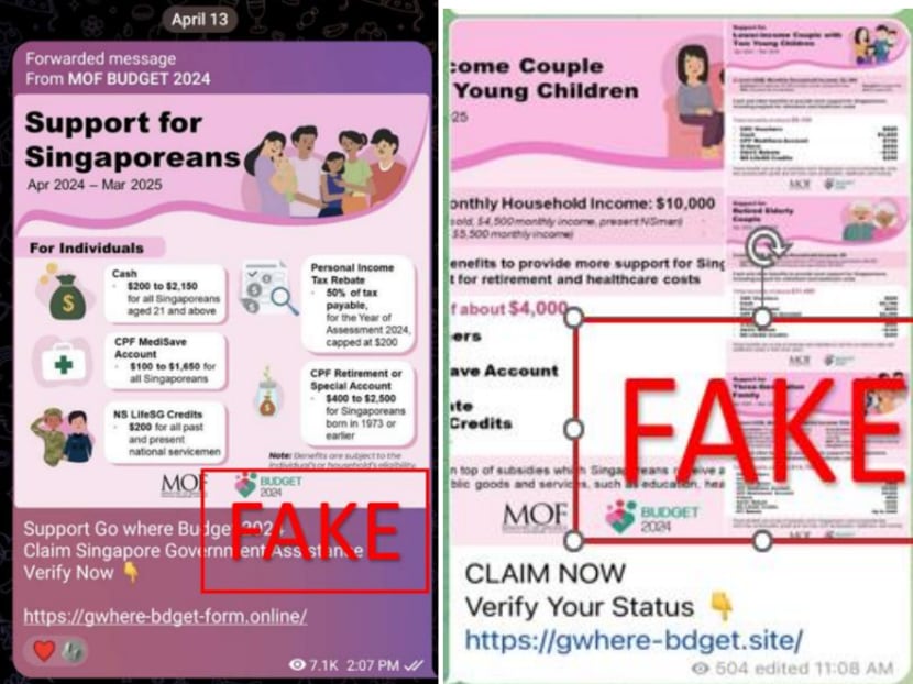 Screenshots of fraudulent infographics sent via messaging app Telegram. Screenshots of fraudulent infographics sent via messaging app Telegram.