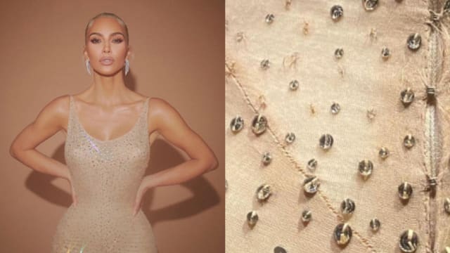 拉链处有明显折痕　Kim Kardashian被爆穿坏Marilyn Monroe古董礼服