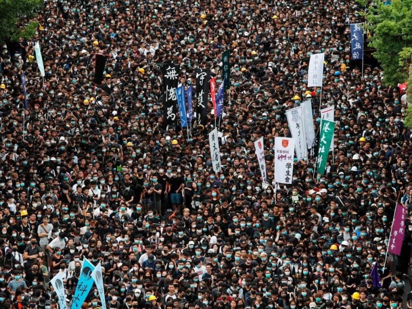 Students boycott their classes to take part in a protest against the extradition bill at the Chinese University of Hong Kong.