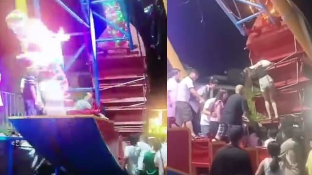 河南海盗船游乐设施拦腰折断 两人受轻伤