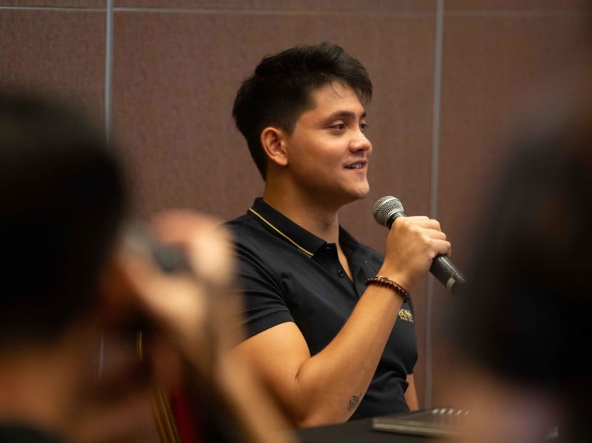 Former national swimmer Joseph Schooling speaking to the media at the Chinese Swimming club, on April 2, 2024.