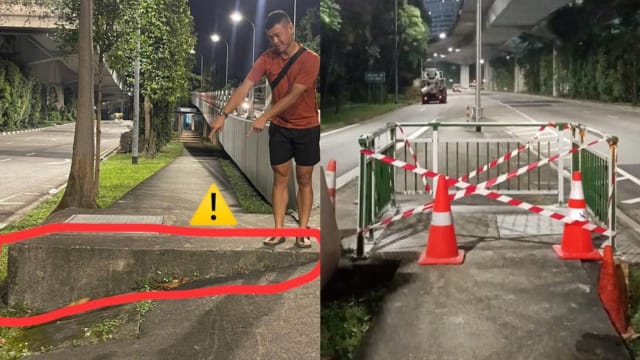 人行道突现台阶导致数名脚踏车骑士摔伤 陆交局迅速设置路障