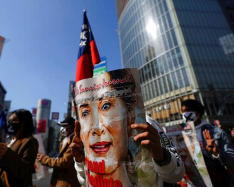 Myanmar nationals in Japan march in protest of military coup
