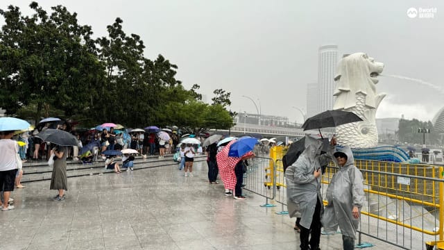 【直播】公众纷纷躲雨 鱼尾狮公园人潮减少