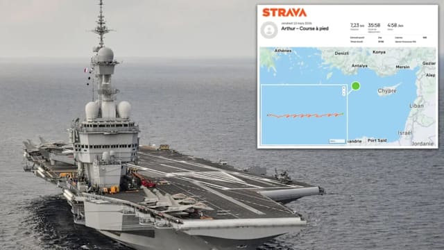 法国军官在航母甲板跑步 运动应用记录轨迹泄露位置