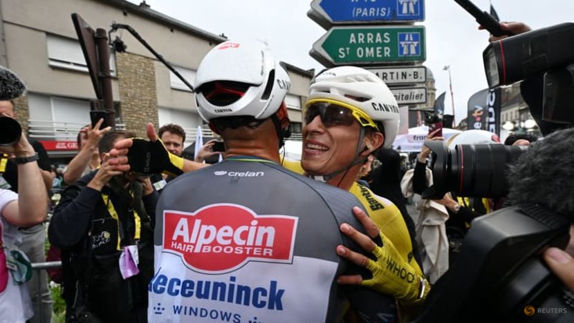 Van der Poel edges out Pogacar in sprint finish to win Tour stage two