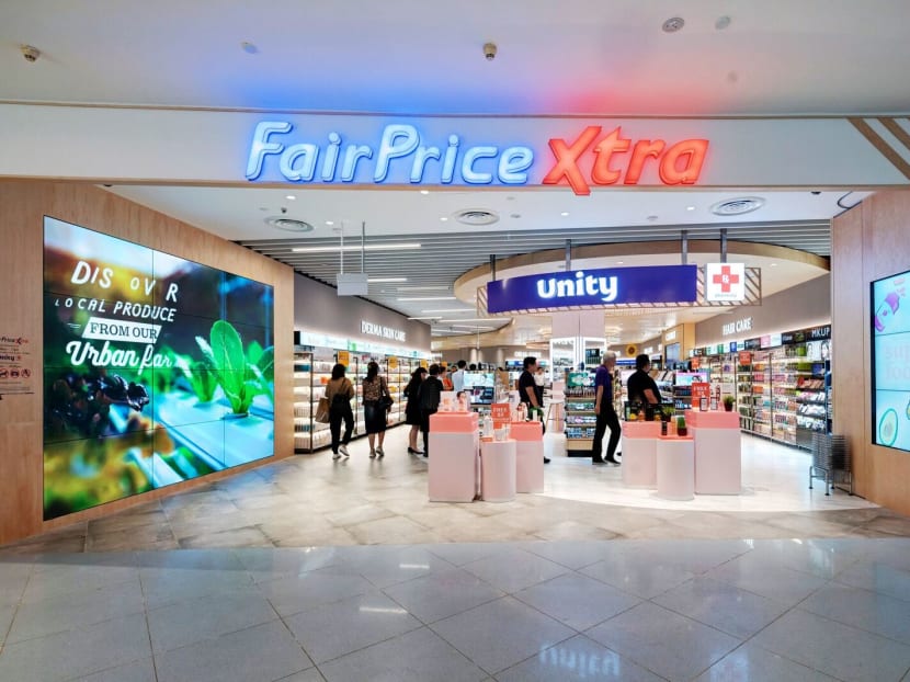 The front entrance at NTUC FairPrice's FairPrice Xtra hypermarket and Unity Pharmacy at VivoCity, which opened on Aug 6, 2019. The front entrance at NTUC FairPrice's FairPrice Xtra hypermarket and Unity Pharmacy at VivoCity, which opened on Aug 6, 2019.