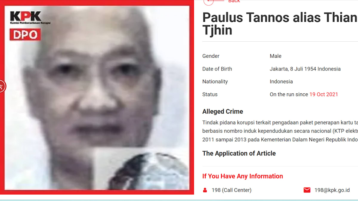 Singapore Chief Justice tosses out Indonesian fugitive Paulus Tannos’ bid for release on bail
