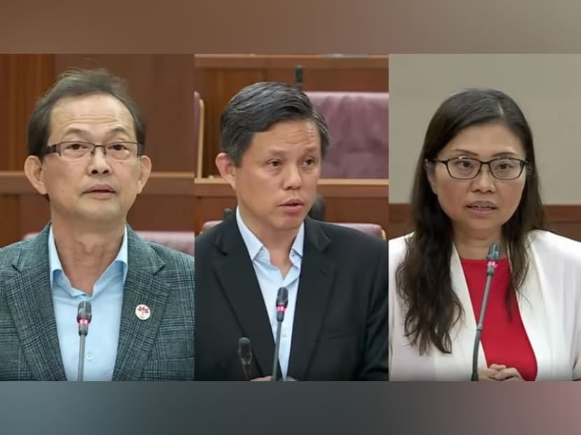 Progress Singapore Party NCMPs Leong Mun Wai and Hazel Poa in a debate with Minister-in-charge of the Public Service Chan Chun Sing on a motion to abolish the Group Representation Constituency system.