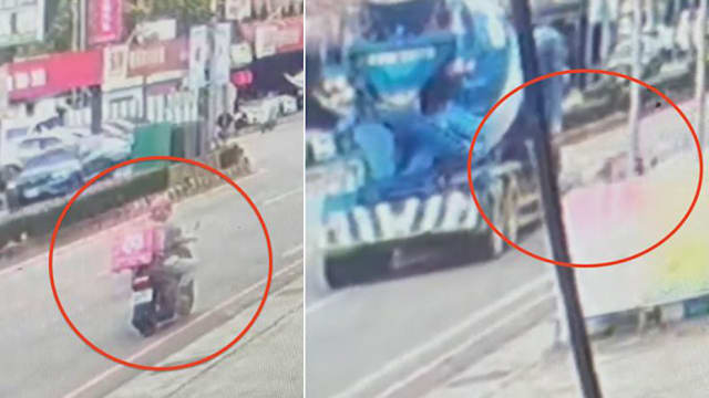 骑摩托疑身体不适倒车道上  台送餐员遭水泥车碾过断两截惨死