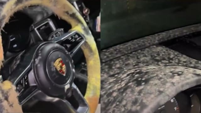 梅雨季停车库半个月 上海保时捷发霉长毛