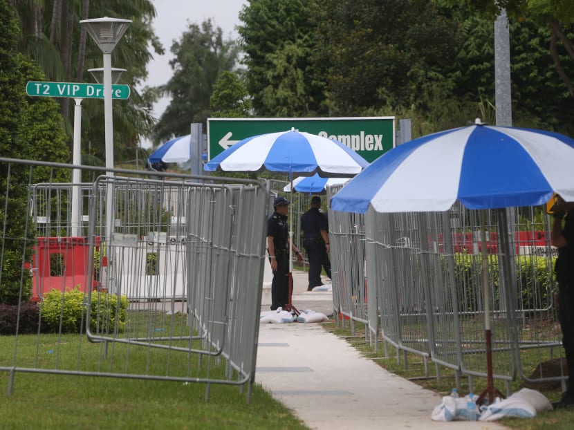 There is heavy police and security presence around the entrance to the VIP Complex at Changi Airport, ahead of North Korean leader Kim Jong-un's arrival into the Republic