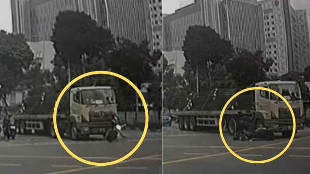 疑未看见车前盲点的摩托车 罗厘将女骑士卷进车底