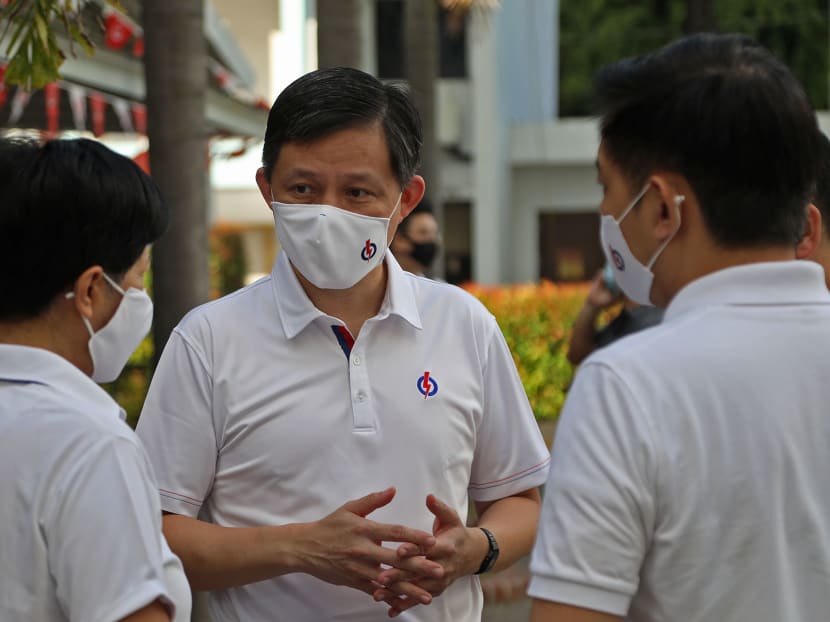Mr Chan Chun Sing and his team for Tanjong Pagar GRC having a chat before their walkabout in Jalan Bukit Merah, July 4. Mr Chan Chun Sing and his team for Tanjong Pagar GRC having a chat before their walkabout in Jalan Bukit Merah, July 4.